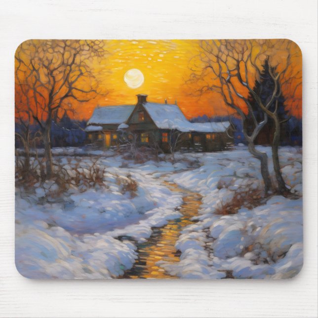 Mousepad Paisagem de Inverno de House Sunset (Frente)