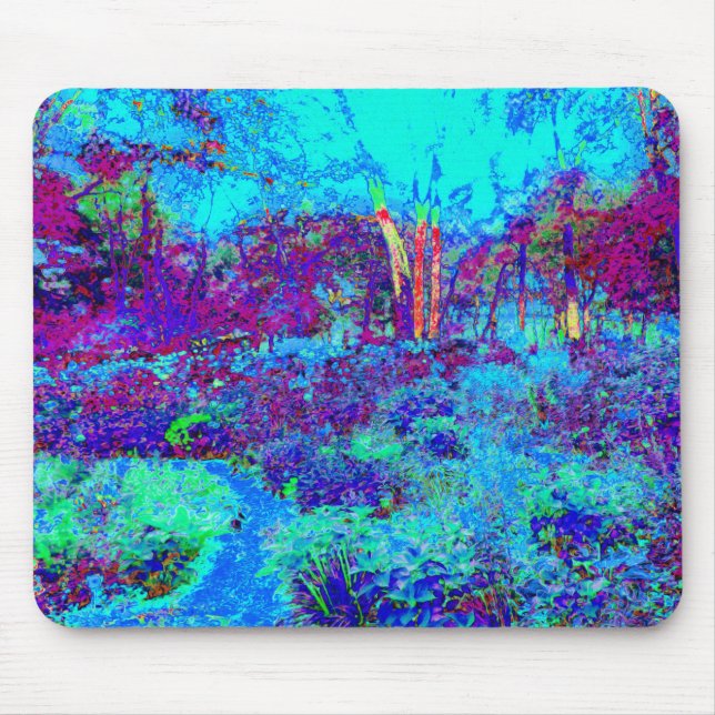Mousepad Paisagem de Jardim Azul Impressionista Psicodélico (Frente)