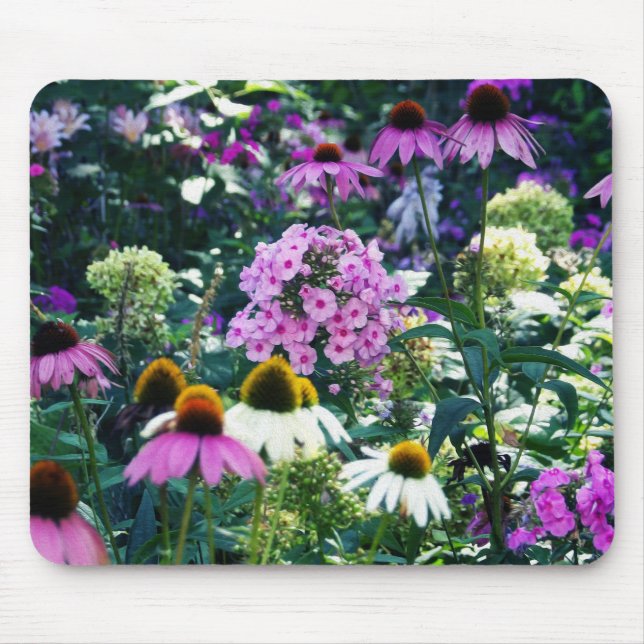 Mousepad Paisagem de Phlox de Jardim Rosa com Flores de Con (Frente)