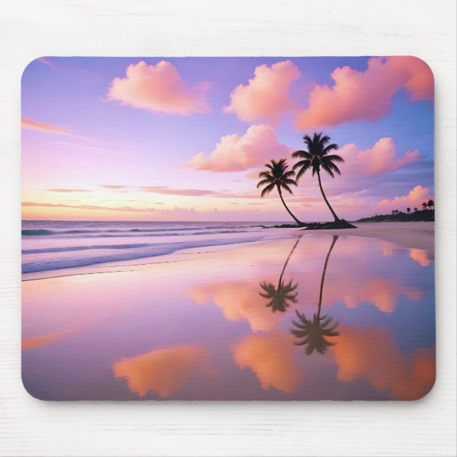 Mousepad Paisagem de praia Tropical Sunset Dusk Tranquil Ca (Frente)