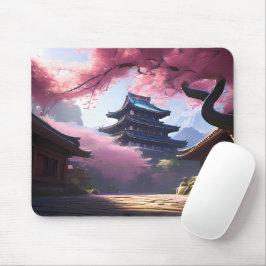 Mousepad Paisagem de Visualização do Flor de Cereja e Pagod