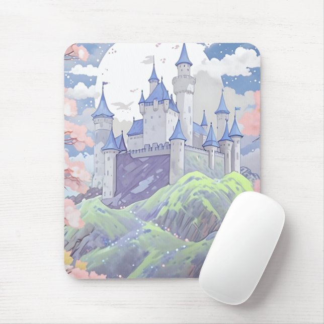 Mousepad Paisagem do Castelo de Fairytale Pastel Watercolor (Com mouse)