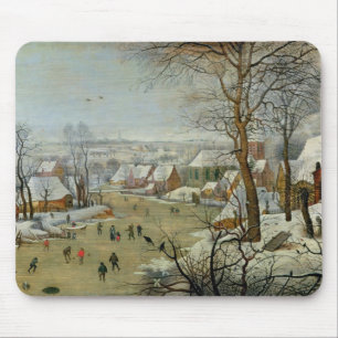 Mousepad Paisagem do inverno com patinadores e uma