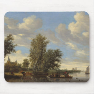 Mousepad Paisagem do rio com balsa, 1649 (óleo em canvas)