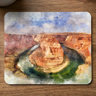 Mousepad Paisagem em Aquarela de Horseshoe Bend no Grand Ca