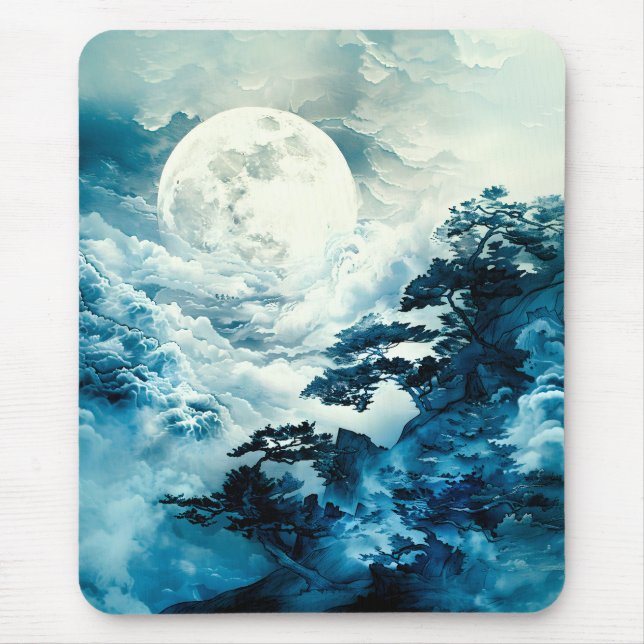 Mousepad Paisagem Mística da Montanha ao Luar (Frente)