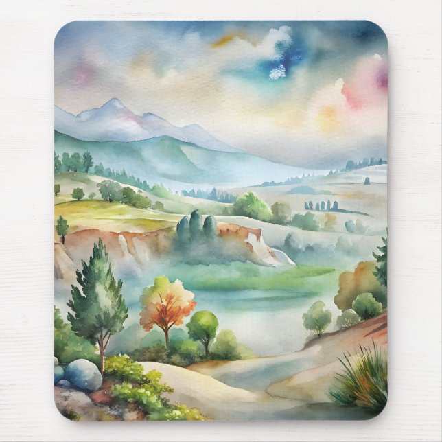 Mousepad Paisagem Montanhosa em Aquarela (Frente)