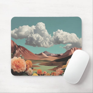 Mousepad Paisagem Montanhosa Floral Surrealista com Nuvens