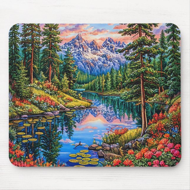 Mousepad Paisagem Montanhosa Vibrante com Reflexo (Frente)
