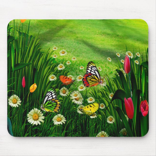 Mousepad Paisagem natural - Flores e borboletas (Frente)