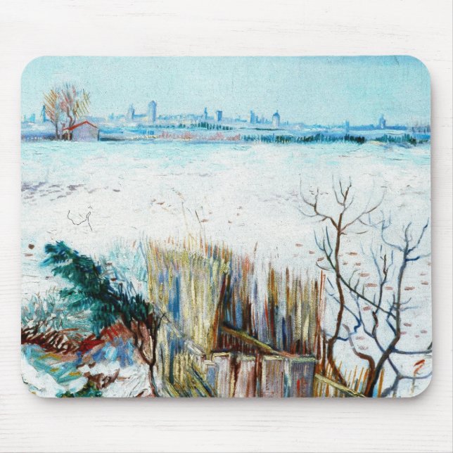 Mousepad Paisagem nevada com Arles de Vincent van Gogh (Frente)