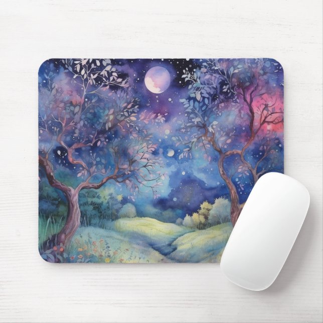 Mousepad Paisagem Noturna da Floresta Encantada ao Luar (Com mouse)