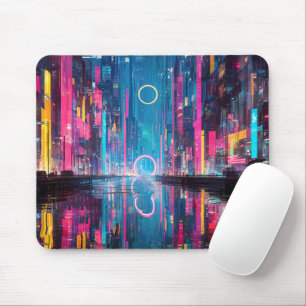Mousepad Paisagem Noturna Neon Vibrante Futurista da Cidade
