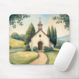 Mousepad Paisagem Pastel do Caminho da Capela Cottagecore