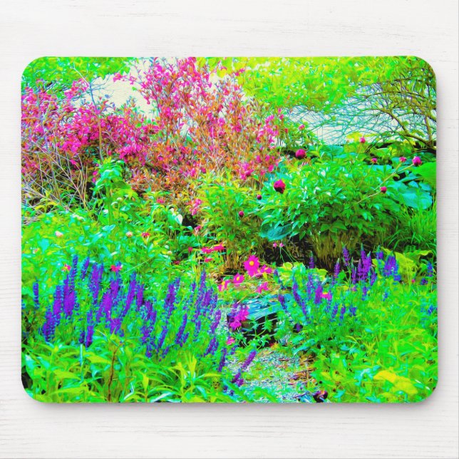 Mousepad Paisagem Primavera verde do jardim com peônias (Frente)