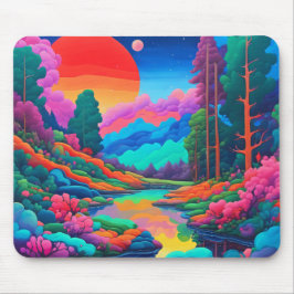 Mousepad Paisagem psicodélica, arte verde rosa
