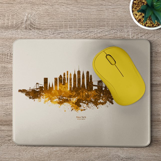 Mousepad Paisagem urbana da Cidade de Nova York em aquarela (New York City Skyline Watercolor in orange. Mouse Pad)