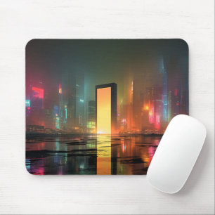 Mousepad Paisagem Urbana Futurista com Reflexos de Neon