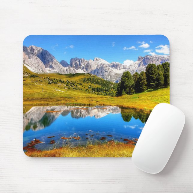 Mousepad Paisagem Verde com Montanhas Pond e Snowy (Com mouse)
