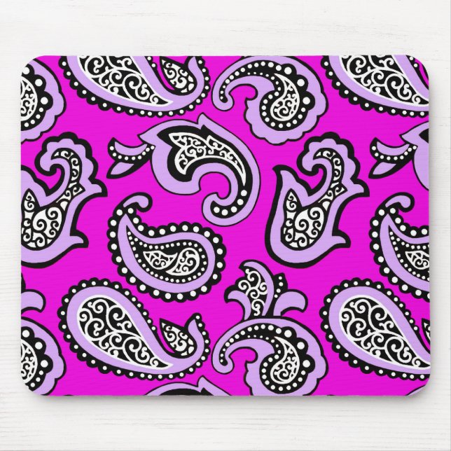 Mousepad Paisley Atemporal em Fundo Rosa Vibrante (Frente)