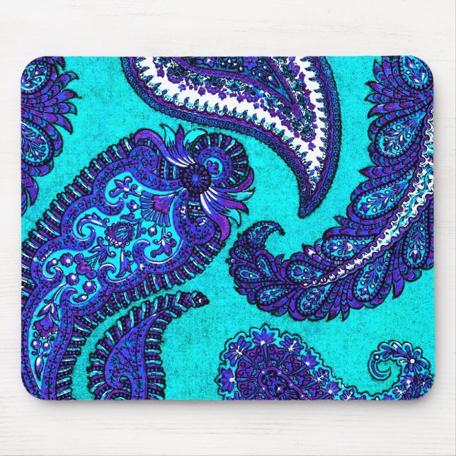 Mousepad Paisley Azul Aqua Elétrico (Frente)