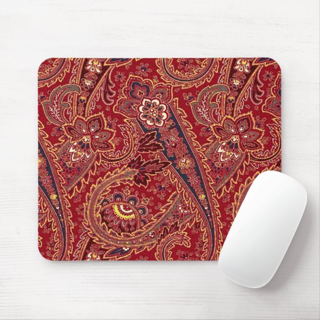 Mousepad Paisley Floral, Vermelho, Azul, Amarelo e Branco (Com mouse)