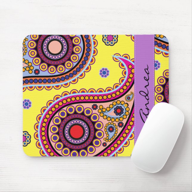 Mousepad Paisley Pattern, Persa Paisley, Boteh, Seu Nome (Com mouse)