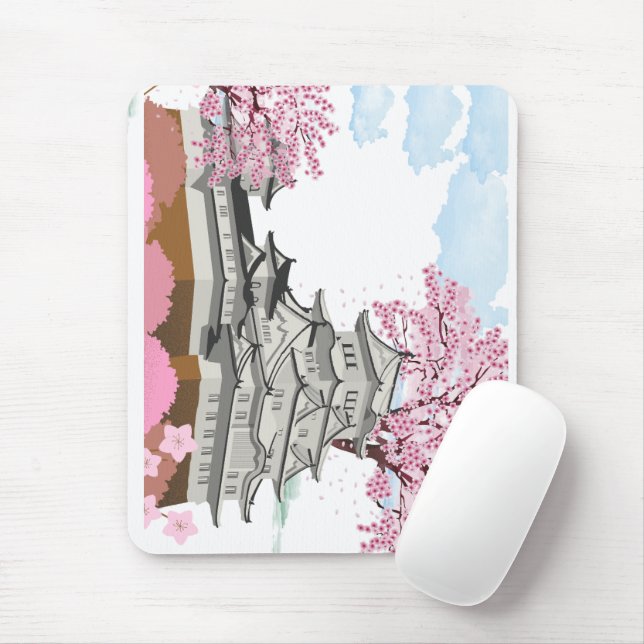 Mousepad Palácio Chinês com Árvores Sakura - Oriente Elegan (Com mouse)