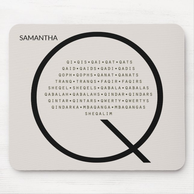 Mousepad Palavras Q personalizadas sem inglês americano (Frente)