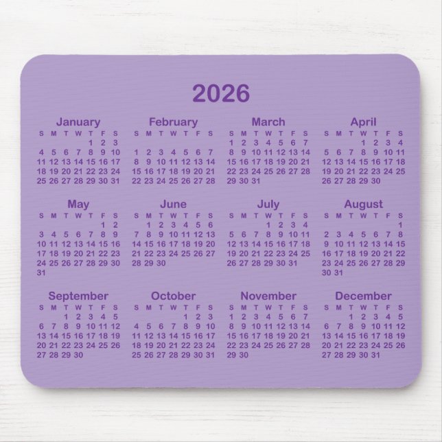 Mousepad Pale and Royal Purple 2026 Calendar (Frente)