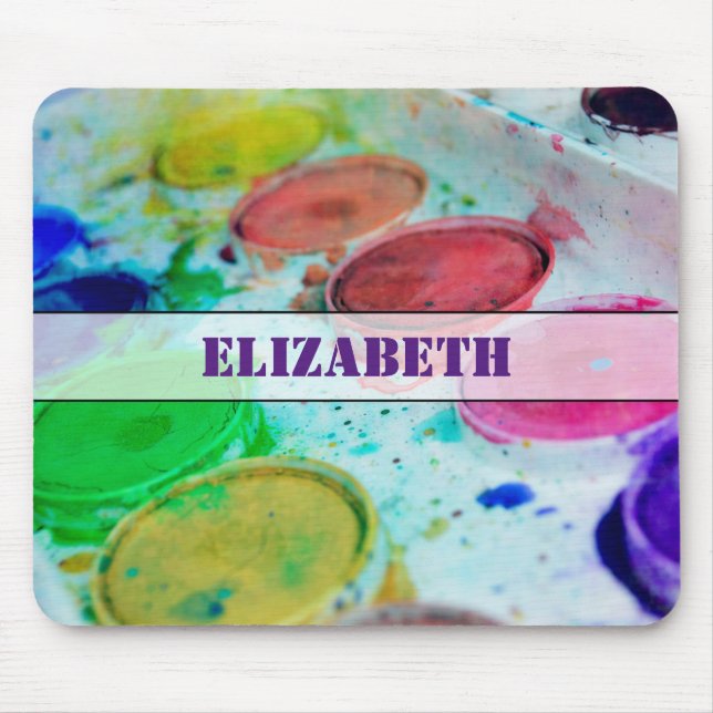 Mousepad Paleta de Tinta de Aquarela Multicolorida para Art (Frente)