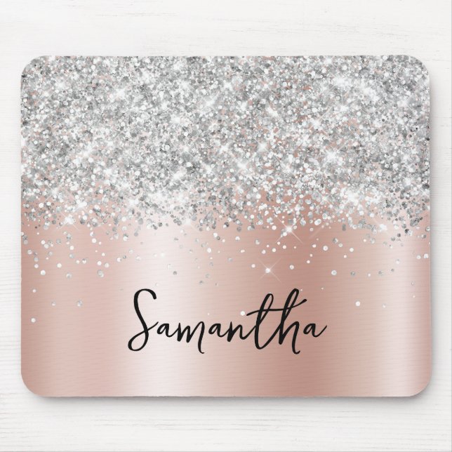 Mousepad Pálido Brilho Prata Rosa Dourado Nome (Frente)