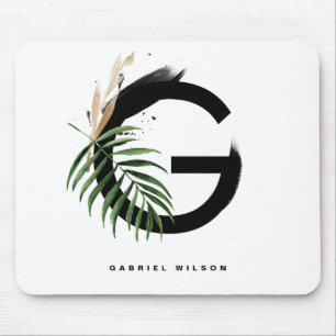 Mousepad Palma Tropical Leaf - Letra G Monograma Personaliz