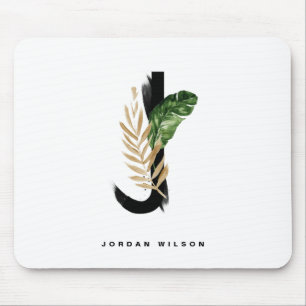 Mousepad Palma Tropical Leaf - Letra J Monograma Personaliz
