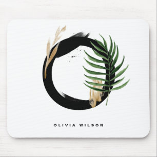 Mousepad Palma Tropical Leaf - Letra O Monograma Personaliz
