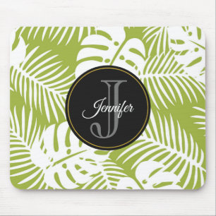 Mousepad Palma Verde Deixa Monograma do Padrão Floresta Tr