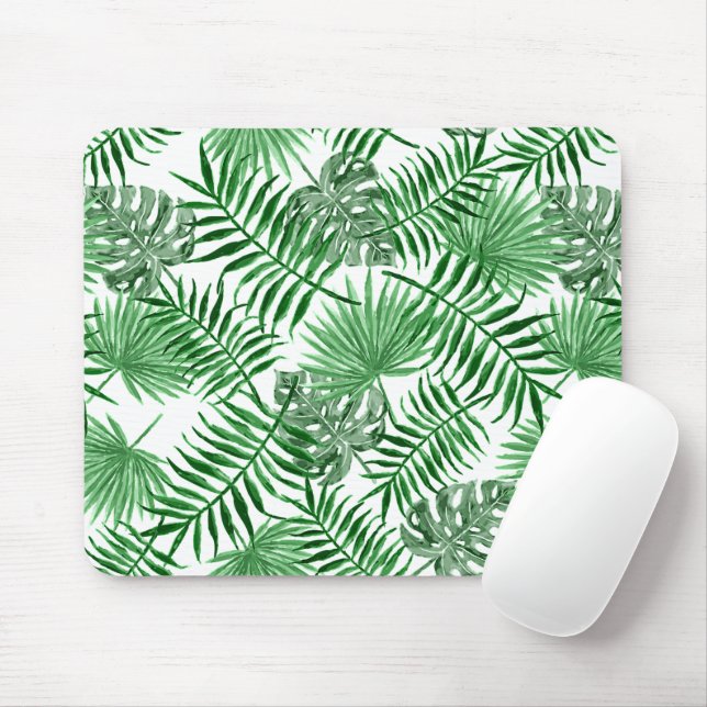 Mousepad Palma Verde Tropical Deixa Padrão De Verão Em Bran (Com mouse)