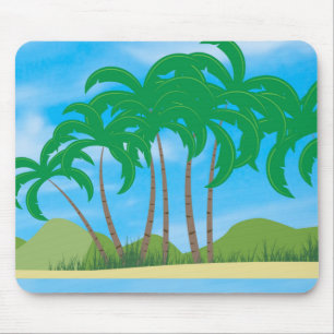 Mousepad Palmas Tropicais Areia Azul Céu Elegante Modelo
