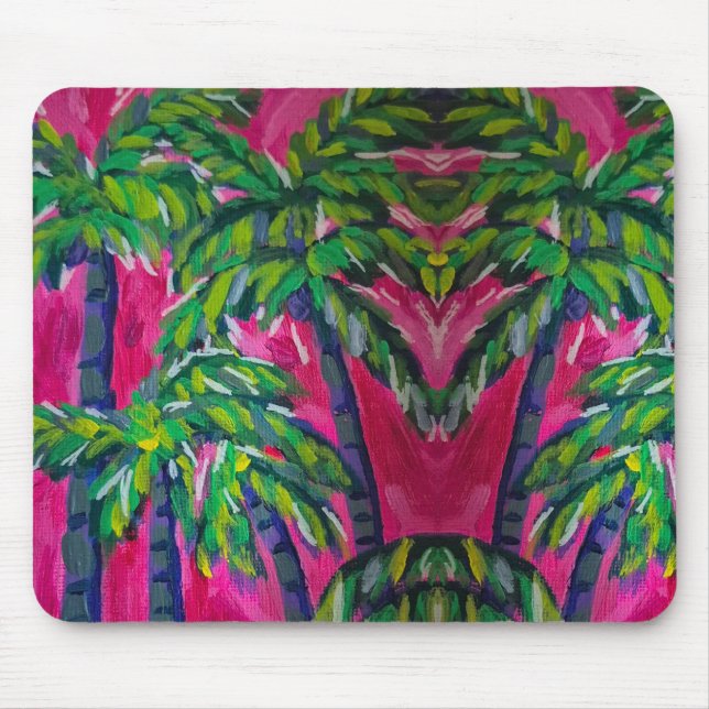 Mousepad Palmas tropicais cor-de-rosa quente (Frente)