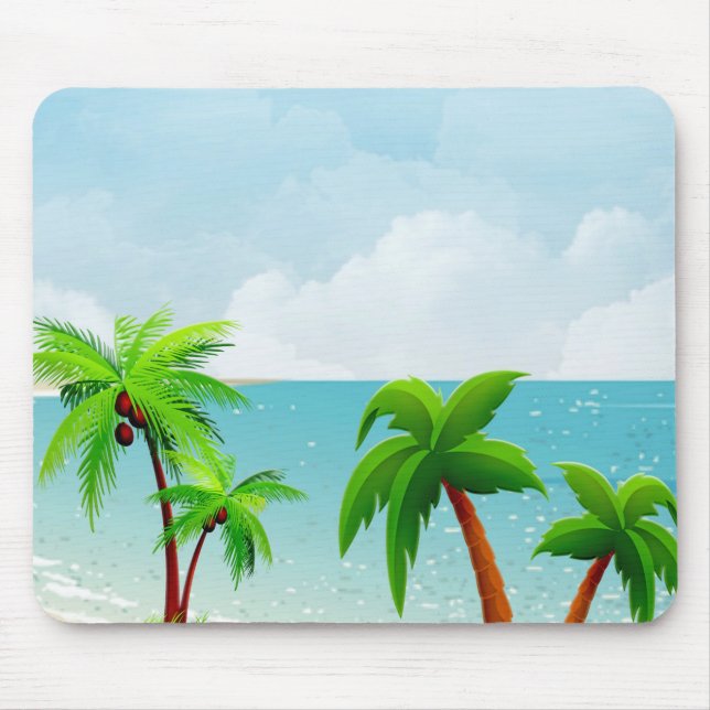 Mousepad Palmas tropicais Nuvens brancas do céu azul Modelo (Frente)