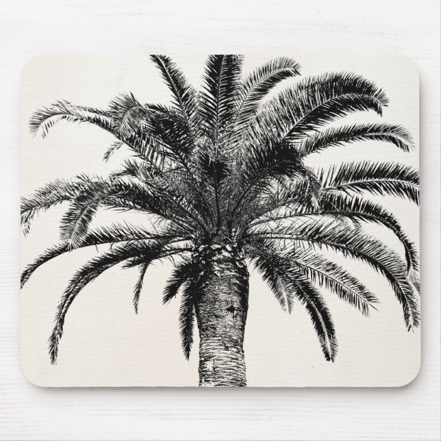 Mousepad Palmeira tropical retro da ilha em preto e branco (Frente)