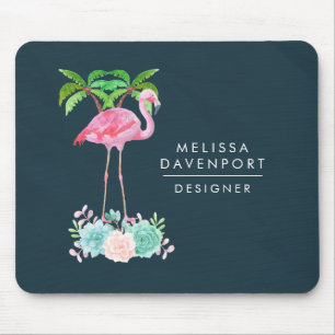 Mousepad Palmeiras Flamingo Rosa e Sucultivos Florais
