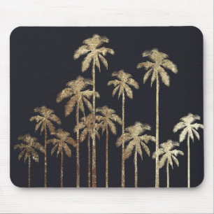 Mousepad Palmeiras tropicais Dourados glamoroso no preto