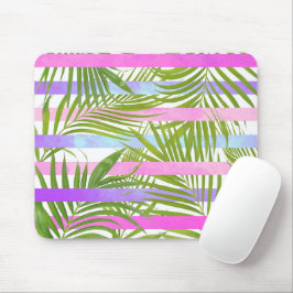 Mousepad Palmeiras tropicais, listras violetas rosa moderna