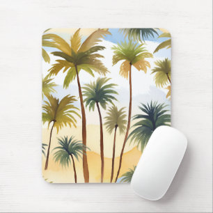 Mousepad Palmeiras Tropicais Pintura em Aquarela de Praia