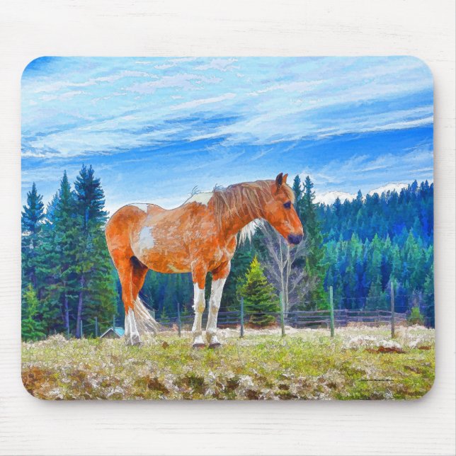 Mousepad Palomino Pinto em Cena de Campo e Floresta (Frente)