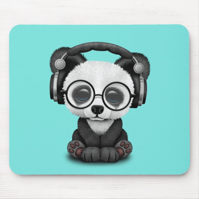 Mousepad Panda bonito do bebê que veste fones de ouvido (Frente)