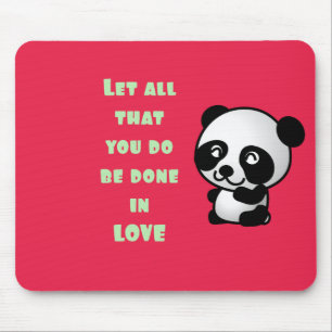 Mousepad Panda com citação de amor inspiracional