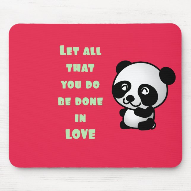 Mousepad Panda com citação de amor inspiracional (Frente)