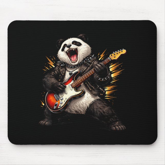 Mousepad Panda Divertido Tocando Guitarra Rock and Roll par (Frente)